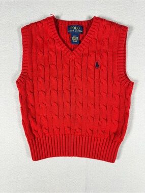 Polo Ralph Lauren Boys Red Cable Knit Cotton Sweater Vest Classic Preppy Sz 2T